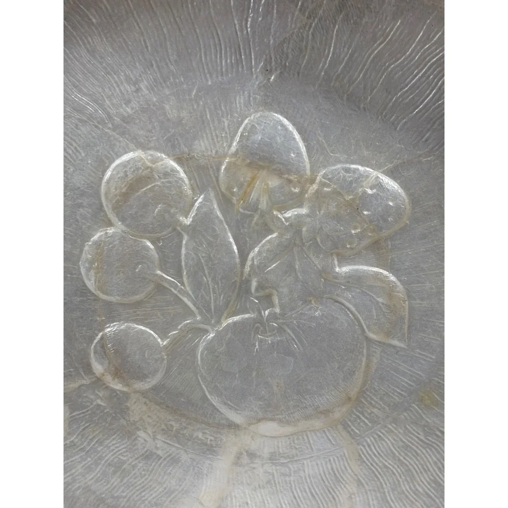 Vintage Capiz Shell Tray Set Gold Rim Iridescent Fruit Embossed 2 Piece